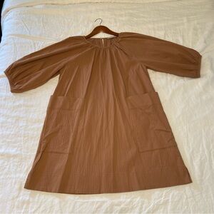 Everlane Women's Brown The Seersucker Puff Sleeve Dress Size Large